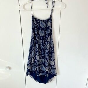 Alice + Olivia 100% Silk Paisley Floral Blue and White Halter Neck Top Medium
